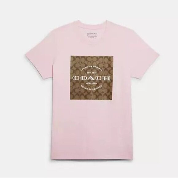 NWT COACH Signature Pink T Shirt Cotton TEE Size L Large - Picture 1 of 6